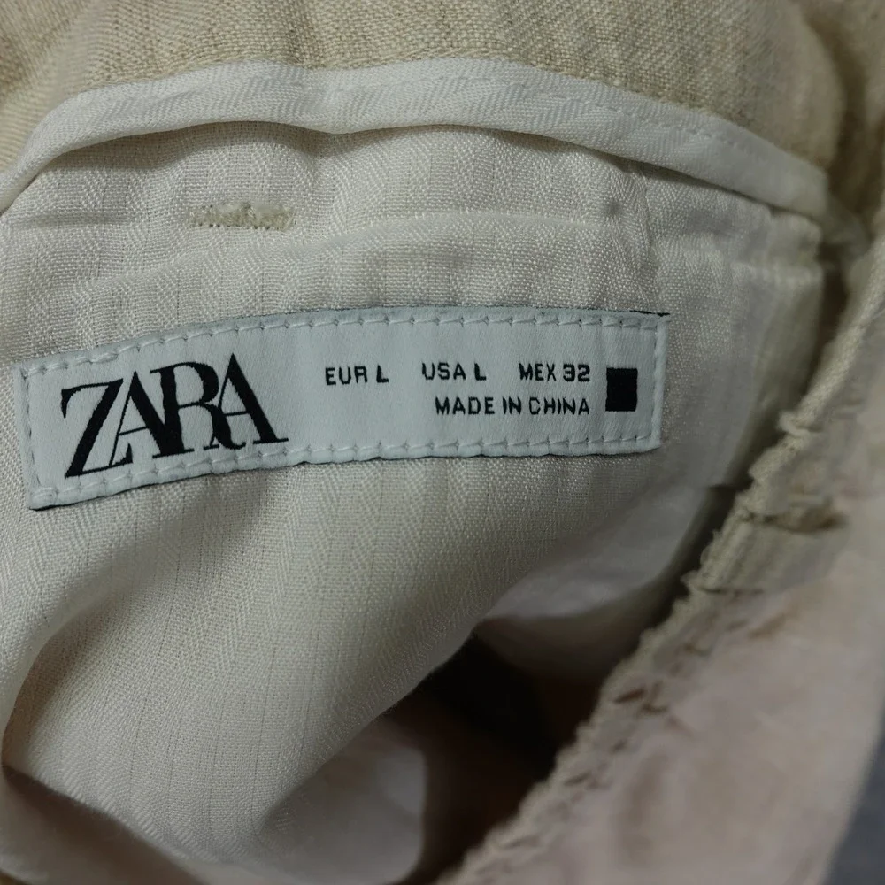 ZARA Linen Pants Mens L Cream White Neutral Flax Summer Coastal Workwear 34x30